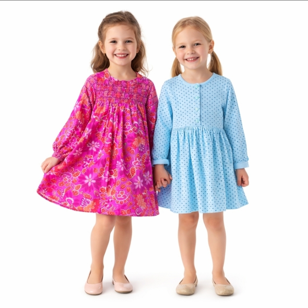 Hanna Andersson Organic Cotton Dresses Long Sleeves Polka Dot Pink Set 2 Bundle